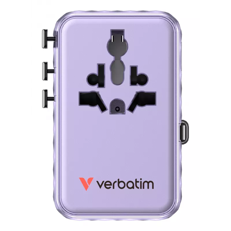 Verbatim Charge 'n' Travel 100W adaptador de viagem universal com cabo retrátil roxo