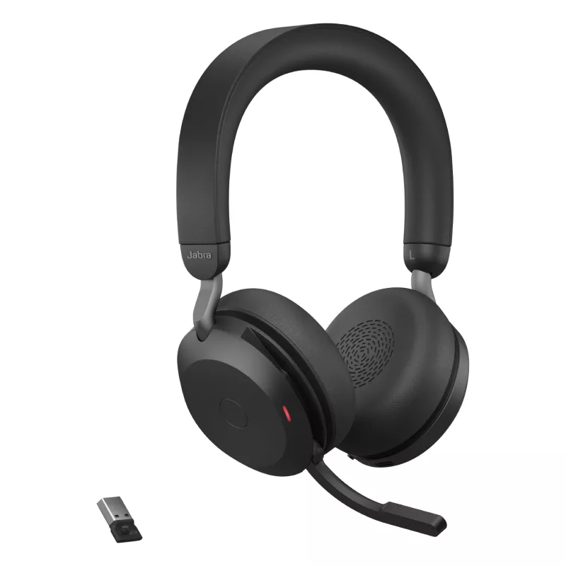 Headset Jabra Evolve2 75 USB-A UC com suporte de mesa preto