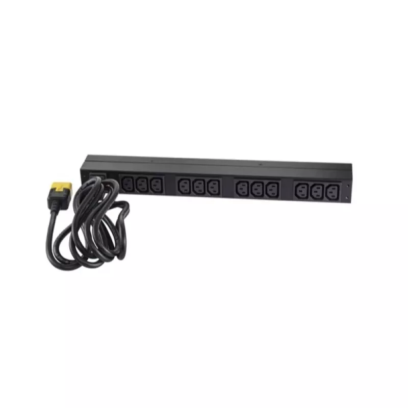 APC AP9565 Basic PDU para rack, 1U, monofásica, 16 A, 208/230 V, 3680 W, 12 tomadas C13, entrada C20, cabo de 2,5 m, preta