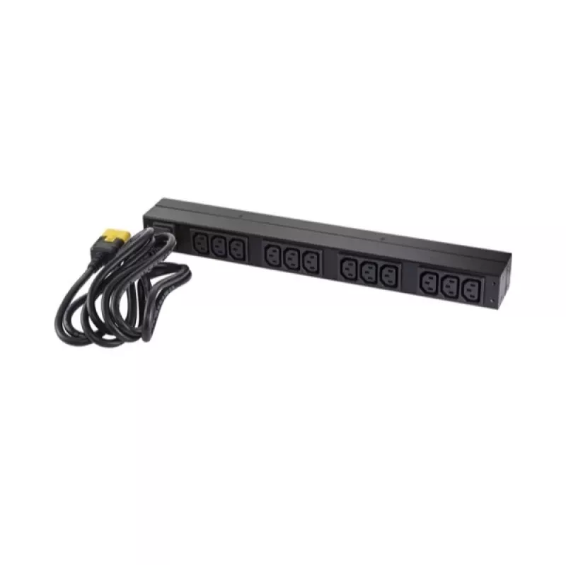 APC AP9565 Basic PDU para rack, 1U, monofásica, 16 A, 208/230 V, 3680 W, 12 tomadas C13, entrada C20, cabo de 2,5 m, preta
