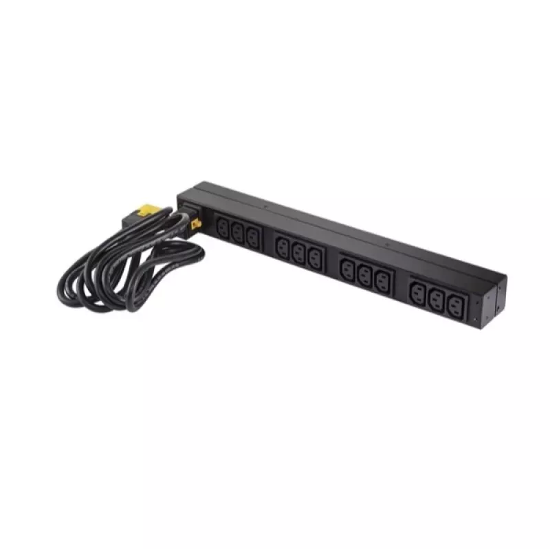 APC AP9565 Basic PDU para rack, 1U, monofásica, 16 A, 208/230 V, 3680 W, 12 tomadas C13, entrada C20, cabo de 2,5 m, preta
