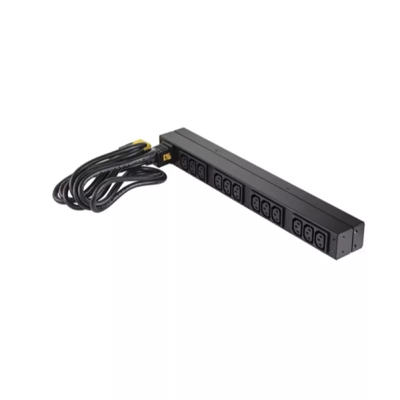 APC AP9565 Basic PDU para rack, 1U, monofásica, 16 A, 208/230 V, 3680 W, 12 tomadas C13, entrada C20, cabo de 2,5 m, preta
