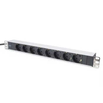 PDU de alumínio DIGITUS 1U, montável em rack, potência nominal: 16A, 4000W, 250VAC 50/60Hz, 8 tomadas com proteção