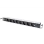 PDU de alumínio DIGITUS 1U, montável em rack, potência nominal: 16A, 4000W, 250VAC 50/60Hz, 8 tomadas com proteção
