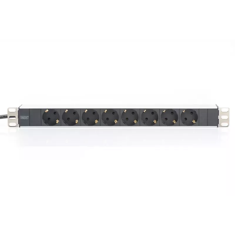 PDU de alumínio DIGITUS 1U, montável em rack, potência nominal: 16A, 4000W, 250VAC 50/60Hz, 8 tomadas com proteção