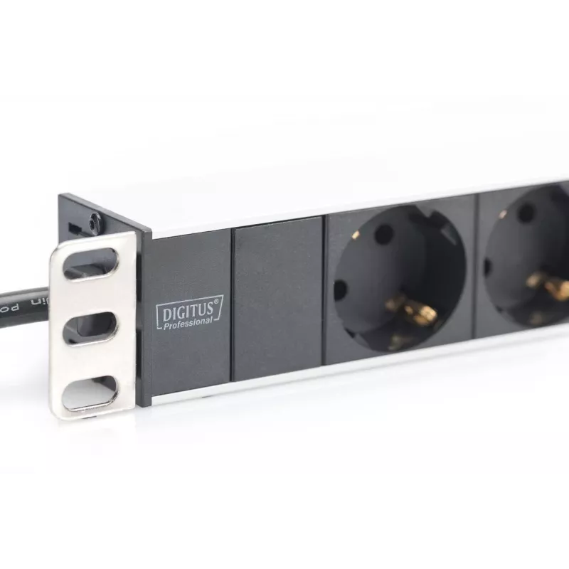 PDU de alumínio DIGITUS 1U, montável em rack, potência nominal: 16A, 4000W, 250VAC 50/60Hz, 8 tomadas com proteção