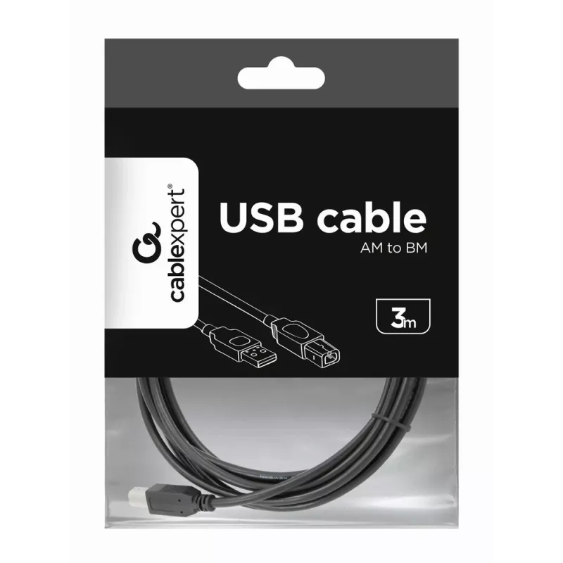Cabo USB 2.0 macho A / macho B GEMBIRD 3 m (10 ft) – preto / embalagem bulk (ccp-USB2-ambm-10)