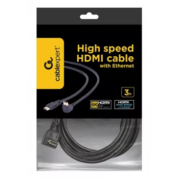 Cabo HDMI de alta velocidade com Ethernet GEMBIRD, ficha de 90 graus para cima, 3 m