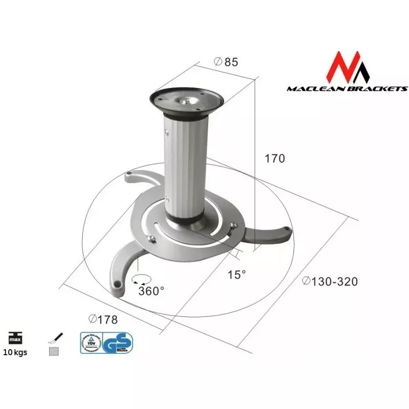 Suporte de teto MACLEAN MC-515 para projetores