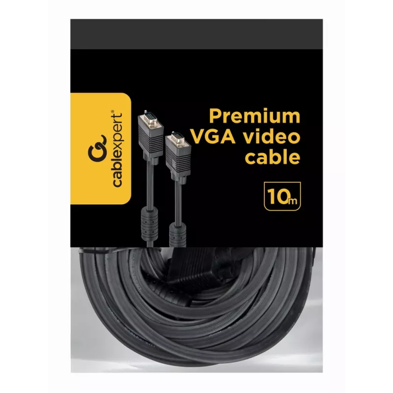 Cabo GEMBIRD Premium VGA HD15M/HD15M duplo blindado com 2 núcleos de ferrite 10m preto
