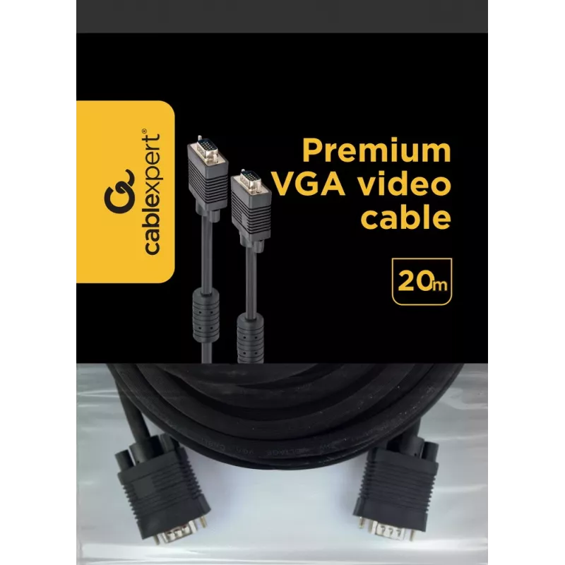 Cabo GEMBIRD Premium VGA - HD15M/HD15M - duplo blindado com 2 x núcleo de ferrite 20m - preto