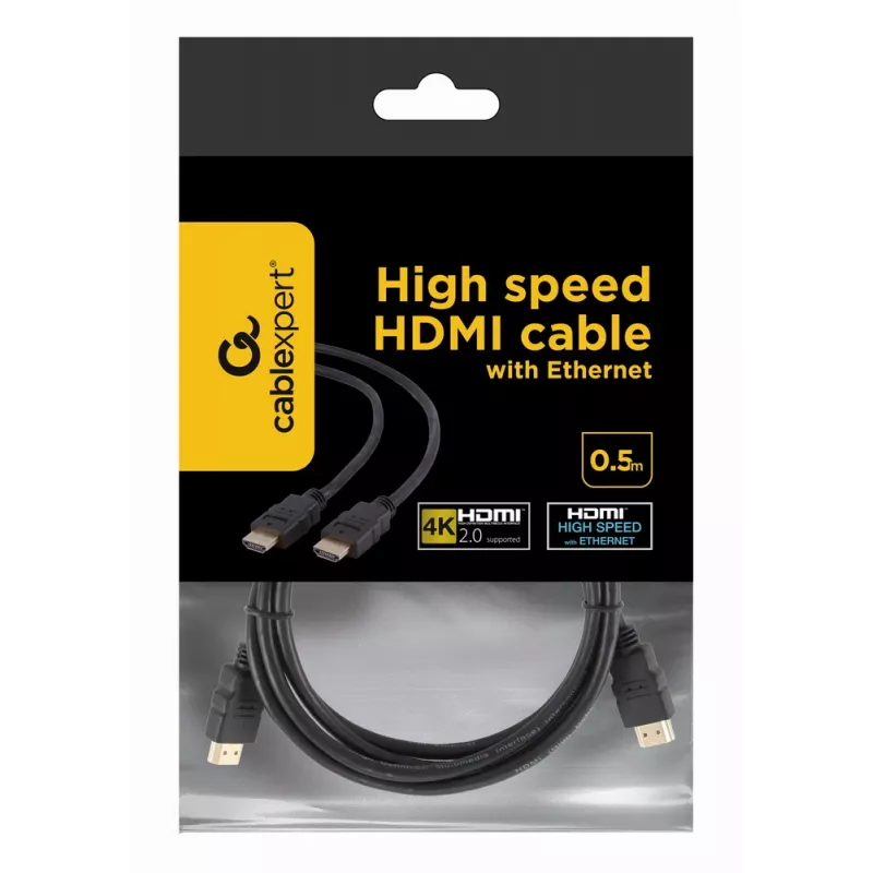 Gembird CC-HDMI4-0.5M cabo HDMI 2.0 com Ethernet, macho – macho, 4K, 0,5 m, preto, embalagem a granel