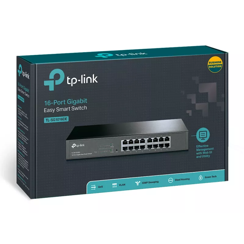 Switch de rede TP-Link 16 portas Gigabit Easy Smart, gerido, L2, Gigabit Ethernet (10/100/1000), montagem em rack, 1U