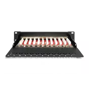 DIGITUS painel de patch CAT6A, blindado, 12 portas campo de etiquetagem, 1U, montagem em rack de 10 polegadas, preto RAL 9005
