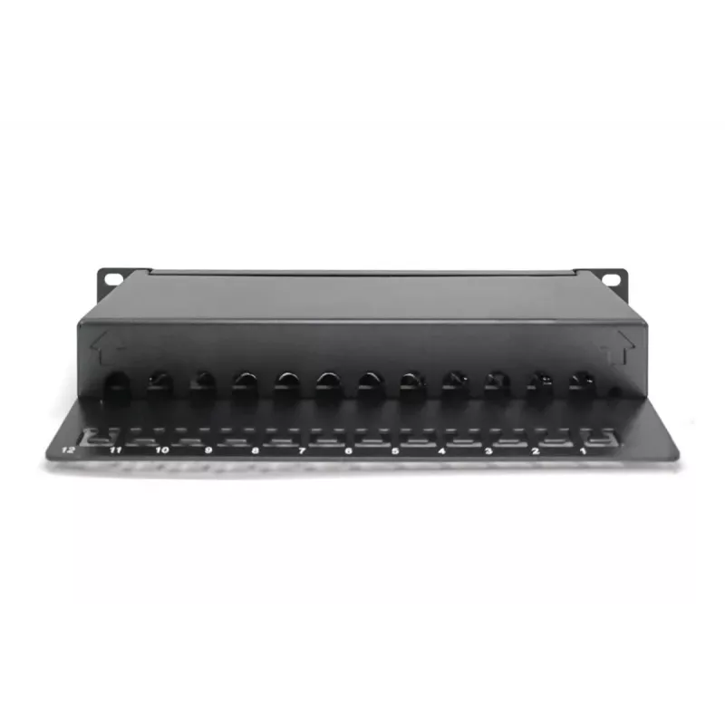 DIGITUS DN-91612S patch panel de 10 polegadas, 12 portas, Cat6 Classe E blindado, 1U, preto RAL 9005
