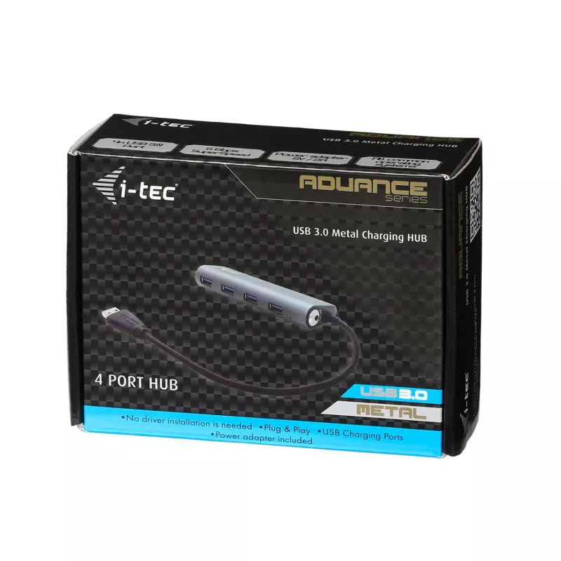 Hub USB i-tec Metal Superspeed USB 3.0 4 portas 5000 Mbit/s cinzento