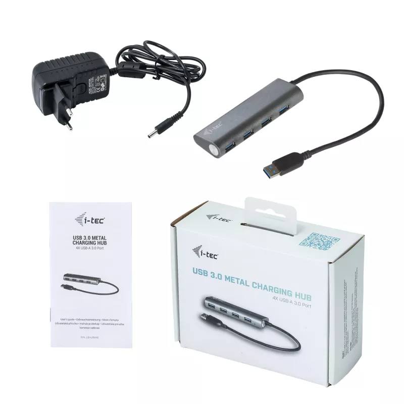 Hub USB i-tec Metal Superspeed USB 3.0 4 portas 5000 Mbit/s cinzento