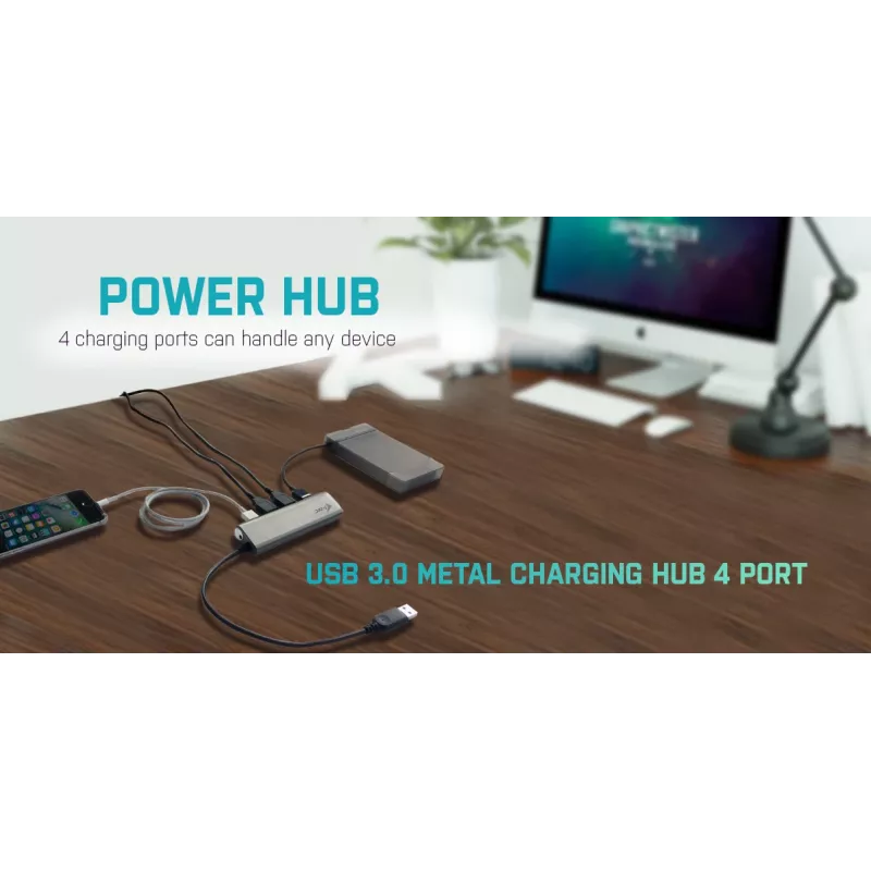 Hub USB i-tec Metal Superspeed USB 3.0 4 portas 5000 Mbit/s cinzento