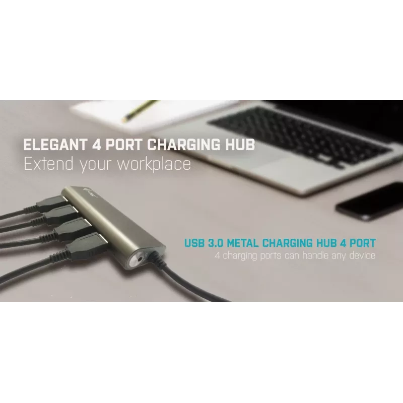 Hub USB i-tec Metal Superspeed USB 3.0 4 portas 5000 Mbit/s cinzento
