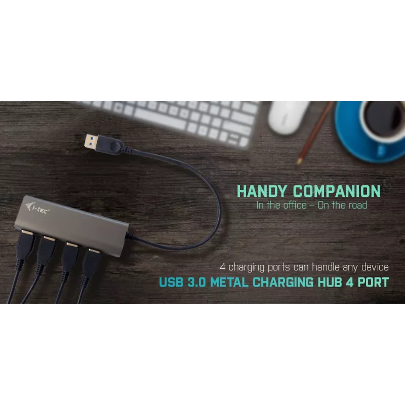 Hub USB i-tec Metal Superspeed USB 3.0 4 portas 5000 Mbit/s cinzento
