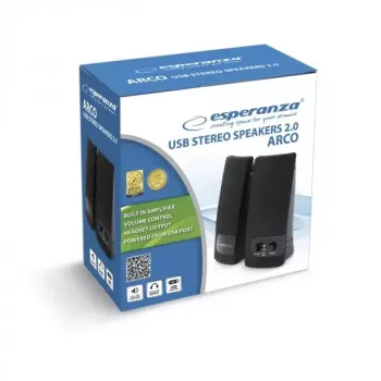 Altifalante de 2 vias ESPERANZA EP119, 2.0 canais, 6 W RMS, 4 Ω, com fios, 3,5 mm e USB, instalação em mesa