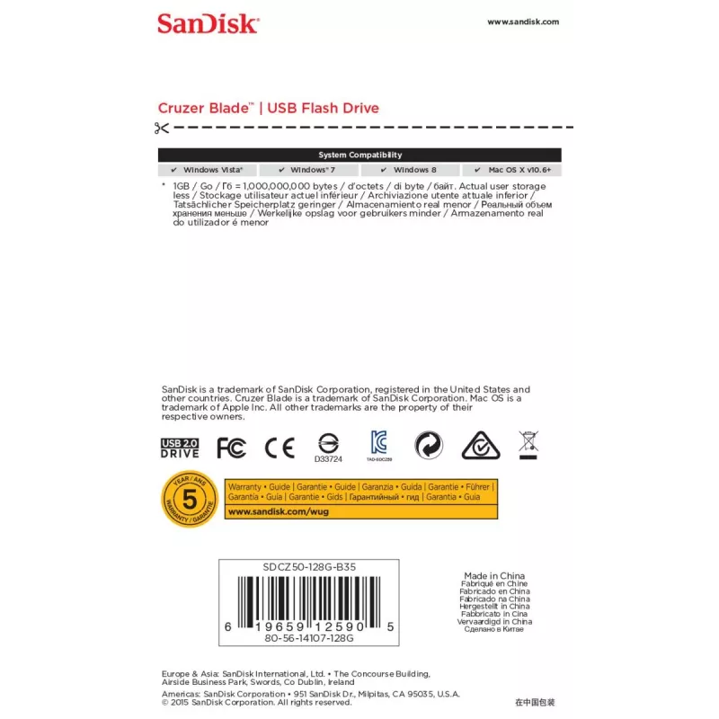 WESTERN DIGITAL SanDisk Cruzer Blade - 128 GB Pen USB - USB 2.0