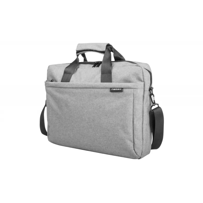 Mala de ombro NATEC Mustela para portáteis até 39,6 cm (15,6 polegadas), poliéster, cinzento, bolso frontal, alça de ombro