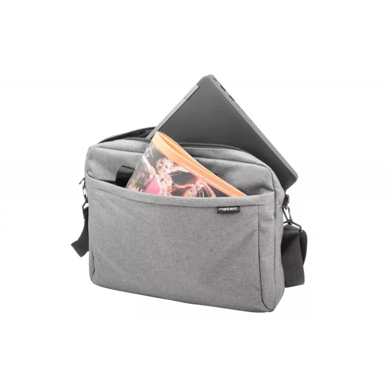 Mala de ombro NATEC Mustela para portáteis até 39,6 cm (15,6 polegadas), poliéster, cinzento, bolso frontal, alça de ombro