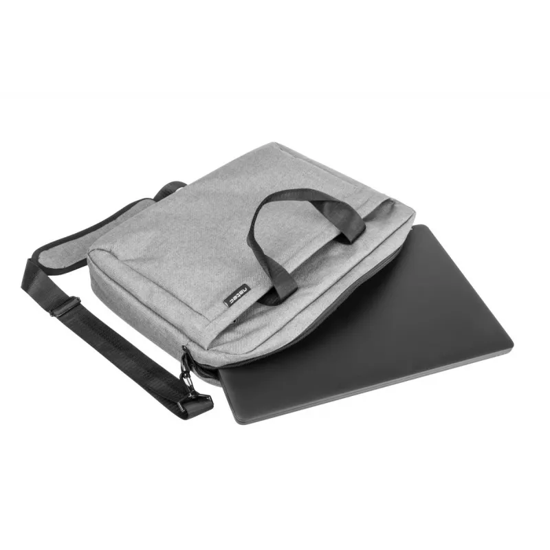 Mala de ombro NATEC Mustela para portáteis até 39,6 cm (15,6 polegadas), poliéster, cinzento, bolso frontal, alça de ombro