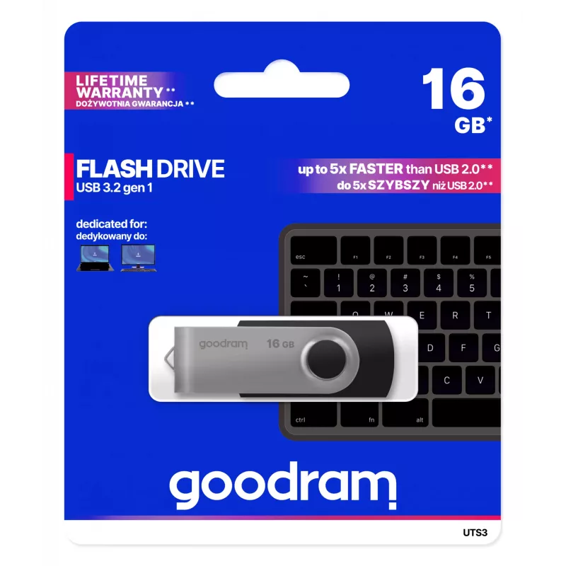Pen USB Goodram UTS3 16 GB USB Type-A 3.2 Gen 1 (3.1 Gen 1) preto