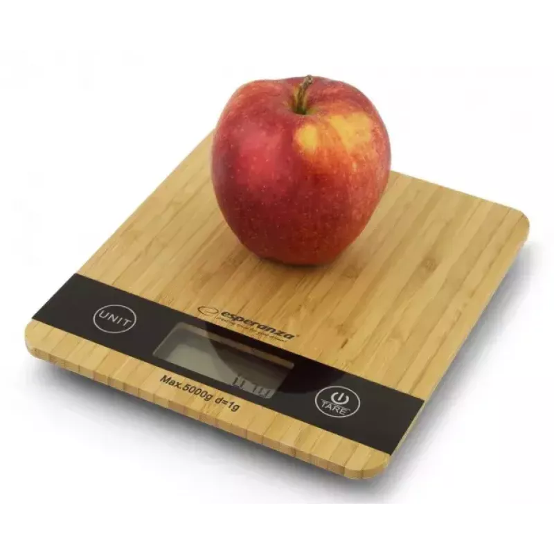 Balança de cozinha eletrónica ESPERANZA EKS005 — capacidade de 5 kg, precisão de 1 g, plataforma de bambu