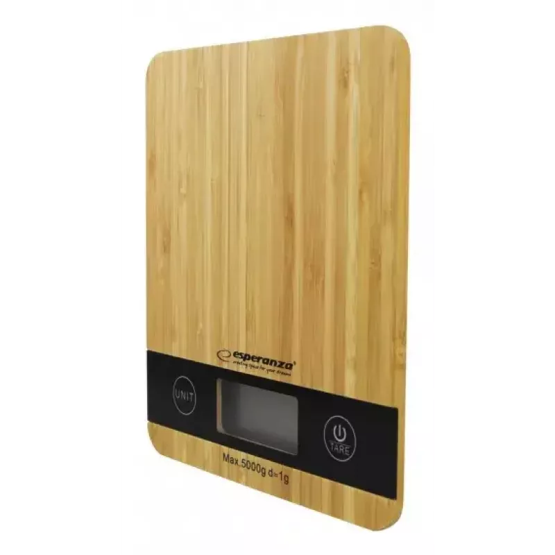 Balança de cozinha eletrónica ESPERANZA EKS005 — capacidade de 5 kg, precisão de 1 g, plataforma de bambu