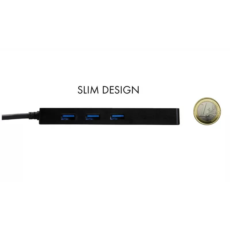 Hub USB 3.0 fino i-tec Advance 3 portas adaptador Gigabit Ethernet preto