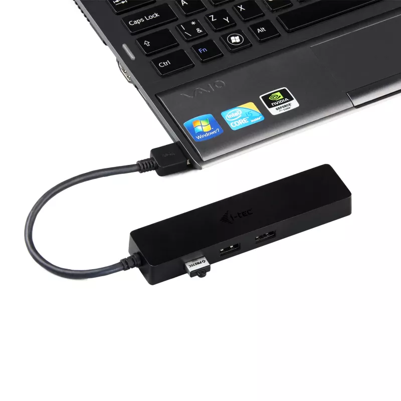Hub USB 3.0 fino i-tec Advance 3 portas adaptador Gigabit Ethernet preto