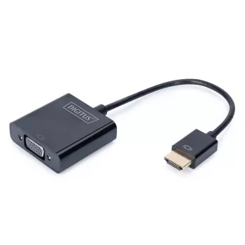 Adaptador conversor DIGITUS HDMI para VGA Type-A - conector VGA (D-Sub), conector fêmea de áudio de 3,5 mm, preto