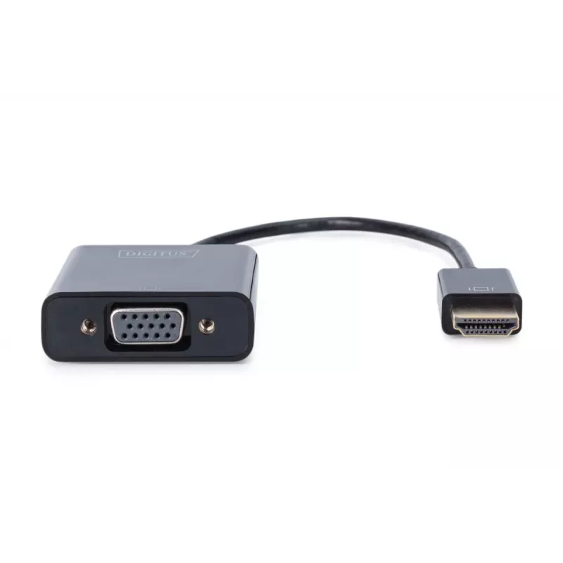 Adaptador conversor DIGITUS HDMI para VGA Type-A - conector VGA (D-Sub), conector fêmea de áudio de 3,5 mm, preto