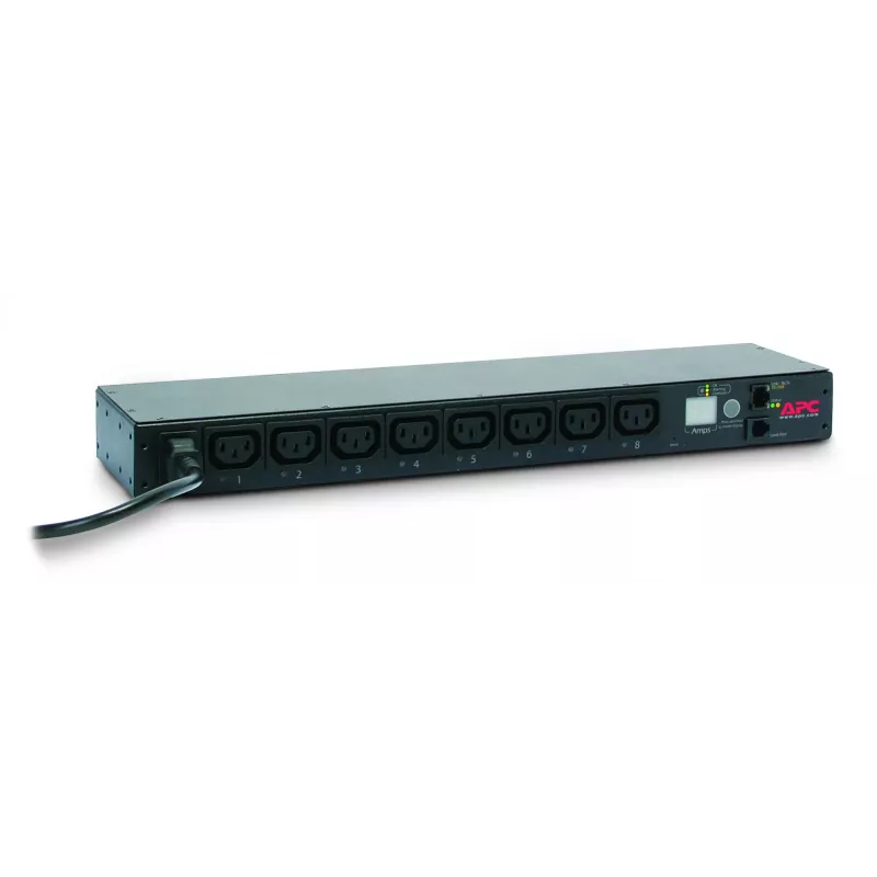 APC AP7920B PDU de rack comutada, 1U 19 polegadas, 2300 VA, 10 A/230 V, 12 A/208 V, 8 tomadas C13, entrada C14, cabo de 1,98 m, Ethernet, preto