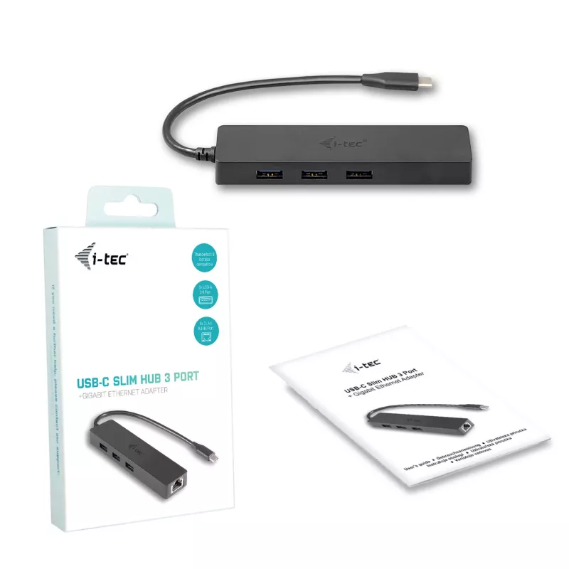 i-tec Advance USB-C hub passivo fino 3 portas + adaptador Gigabit Ethernet