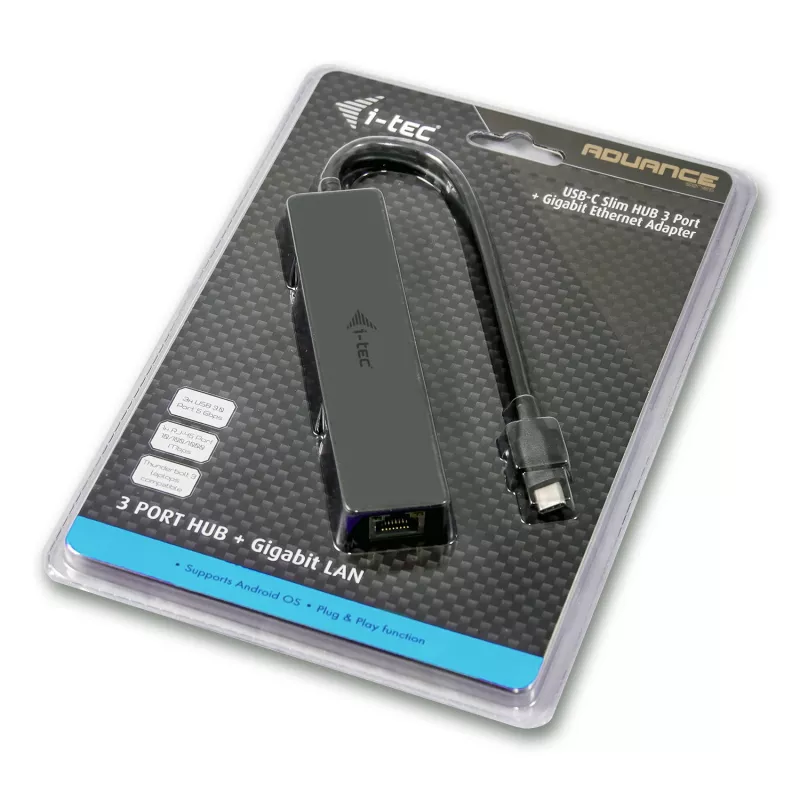 i-tec Advance USB-C hub passivo fino 3 portas + adaptador Gigabit Ethernet