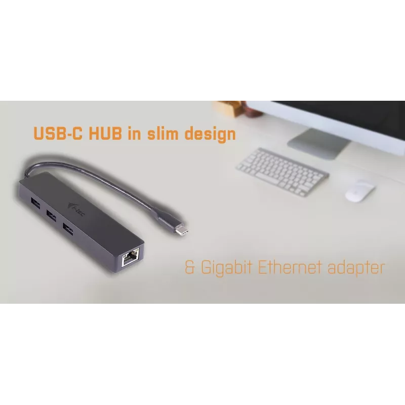 i-tec Advance USB-C hub passivo fino 3 portas + adaptador Gigabit Ethernet