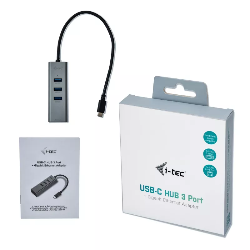 i-tec Metal USB-C HUB 3 portas + adaptador Gigabit Ethernet