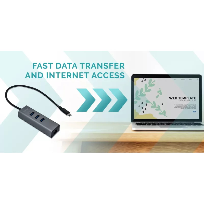 i-tec Metal USB-C HUB 3 portas + adaptador Gigabit Ethernet