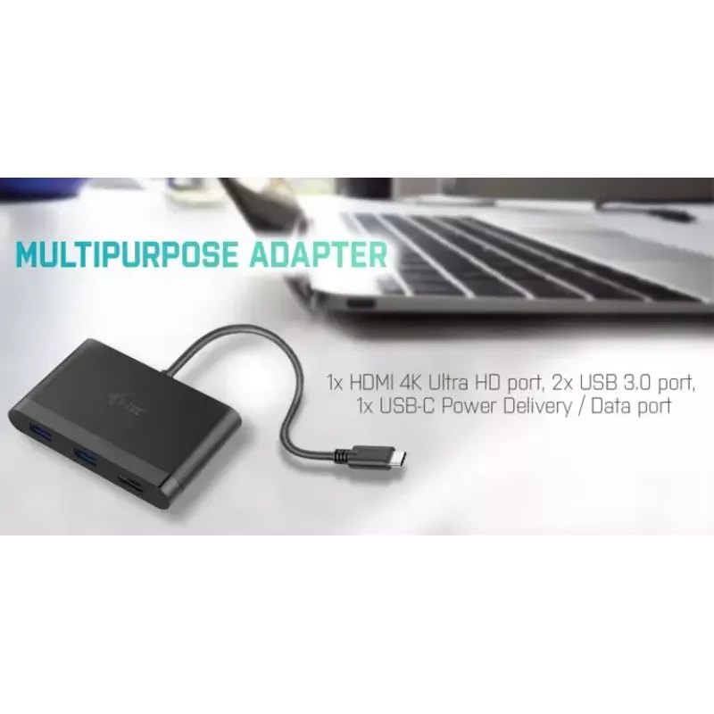 Adaptador de viagem USB-C para HDMI ITEC i-tec USB C adaptador de viagem HDMI PD/dados – preto, chipset RTS5403/RTS5404/RTS5411/PS176, 90×58×14 mm