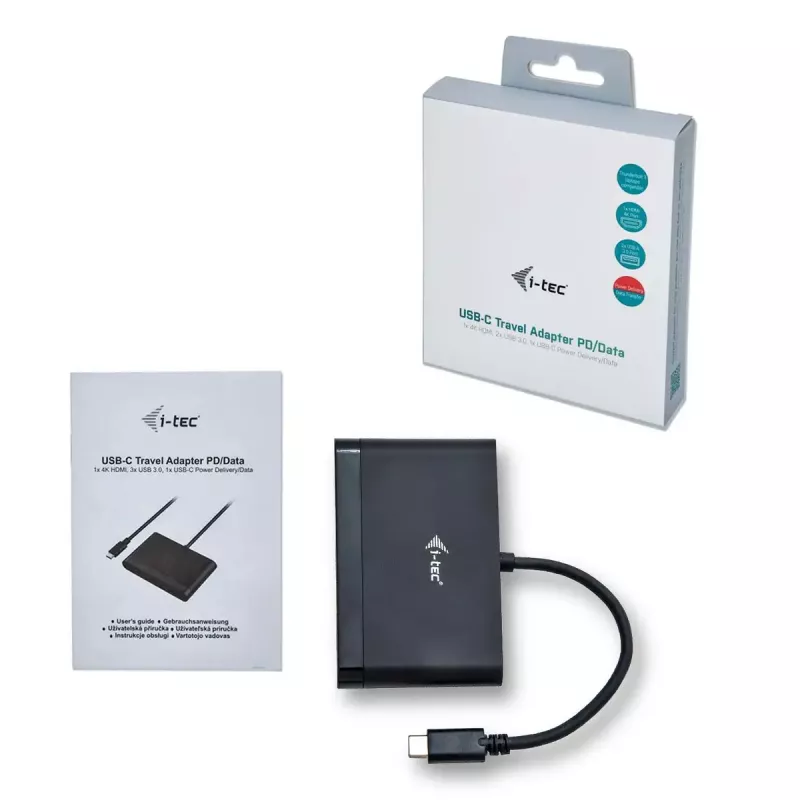 Adaptador de viagem USB-C para HDMI ITEC i-tec USB C adaptador de viagem HDMI PD/dados – preto, chipset RTS5403/RTS5404/RTS5411/PS176, 90×58×14 mm