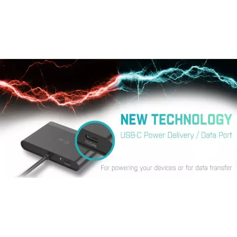 Adaptador de viagem USB-C para HDMI ITEC i-tec USB C adaptador de viagem HDMI PD/dados – preto, chipset RTS5403/RTS5404/RTS5411/PS176, 90×58×14 mm