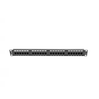 Patch panel 1U LANBERG PPU5-1024-B – 24 portas CAT5e, metal, preto, 445×32,5×44,5 mm