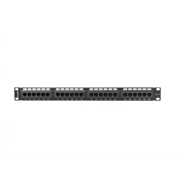Patch panel 1U LANBERG PPU5-1024-B – 24 portas CAT5e, metal, preto, 445×32,5×44,5 mm