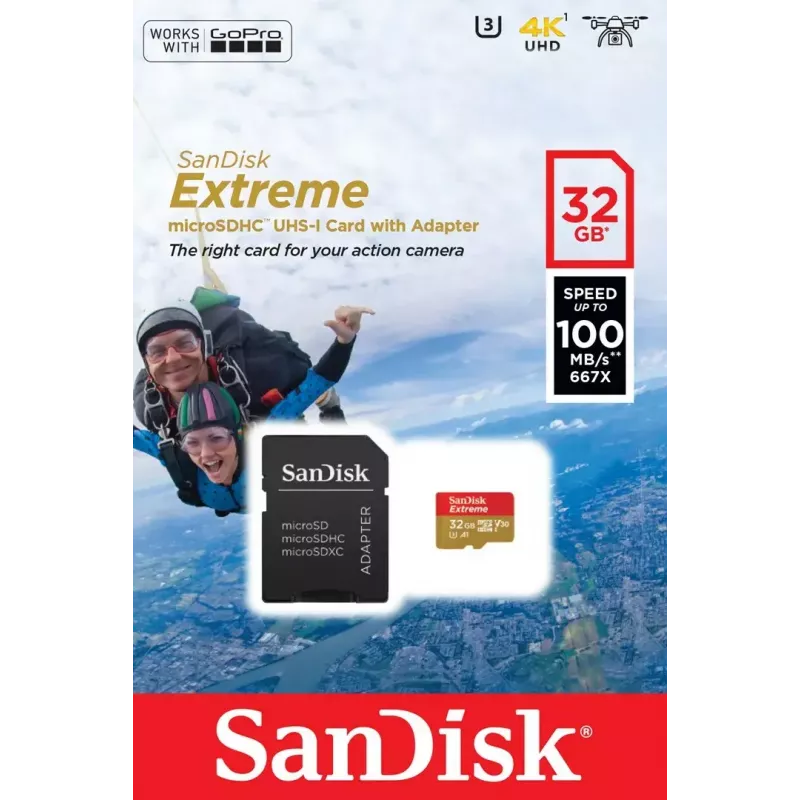 SanDisk Extreme Action Cartão de memória microSDHC 32GB, A1 + adaptador (SDSQXAF-032G-GN6AA)