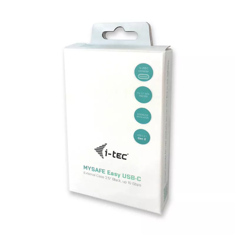 i-tec MySafe USB-C 3.1 Gen. 2 easy, caixa para HDD/SSD, 2,5 polegadas, Serial ATA, Serial ATA II, Serial ATA III, 10 Gbit/s, conectividade USB, preto