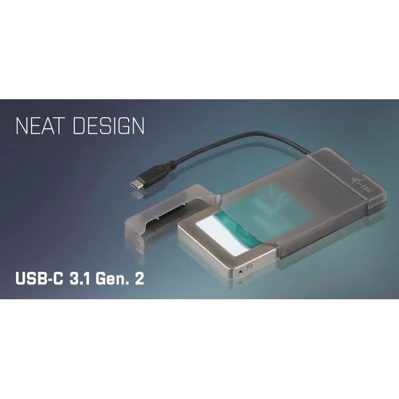 i-tec MySafe USB-C 3.1 Gen. 2 easy, caixa para HDD/SSD, 2,5 polegadas, Serial ATA, Serial ATA II, Serial ATA III, 10 Gbit/s, conectividade USB, preto